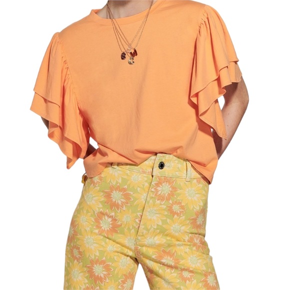 ZARA   Orange Short Sleeve Ruffled Top  Size M - Picture 3 of 15